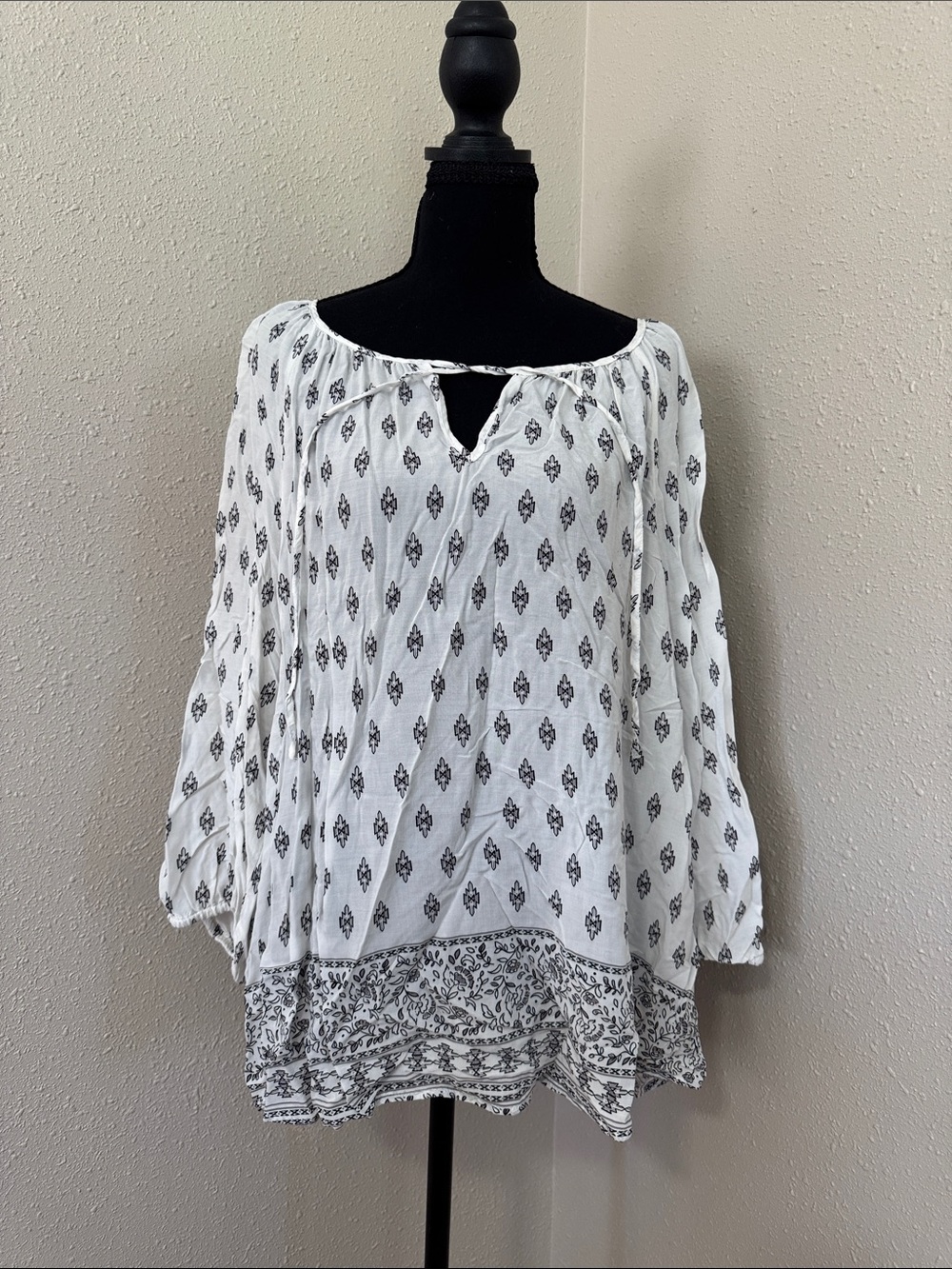 Fred David White Tunic with Black Print